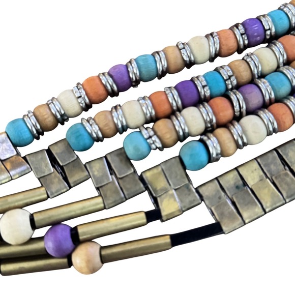 Boho Beaded Waist Belt‎ Colorful Wood Metal Chain Adjustable preloved OS - Picture 6 of 10